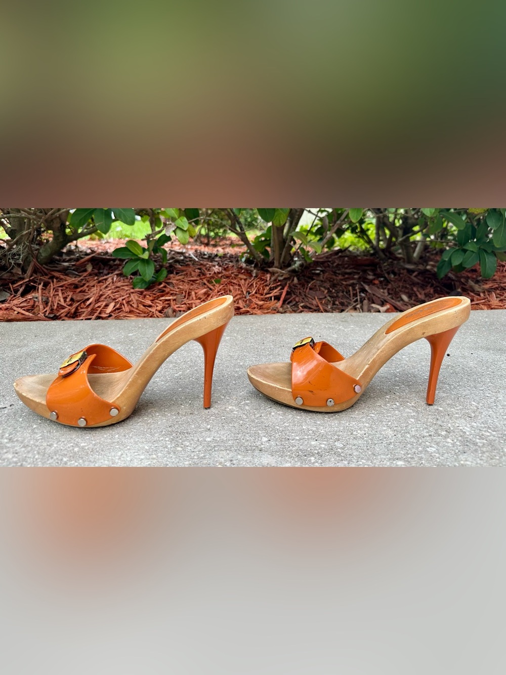 Vintage Bebe Orange High Heel Mules Women’s Size 10 Y2K Retro Shoes